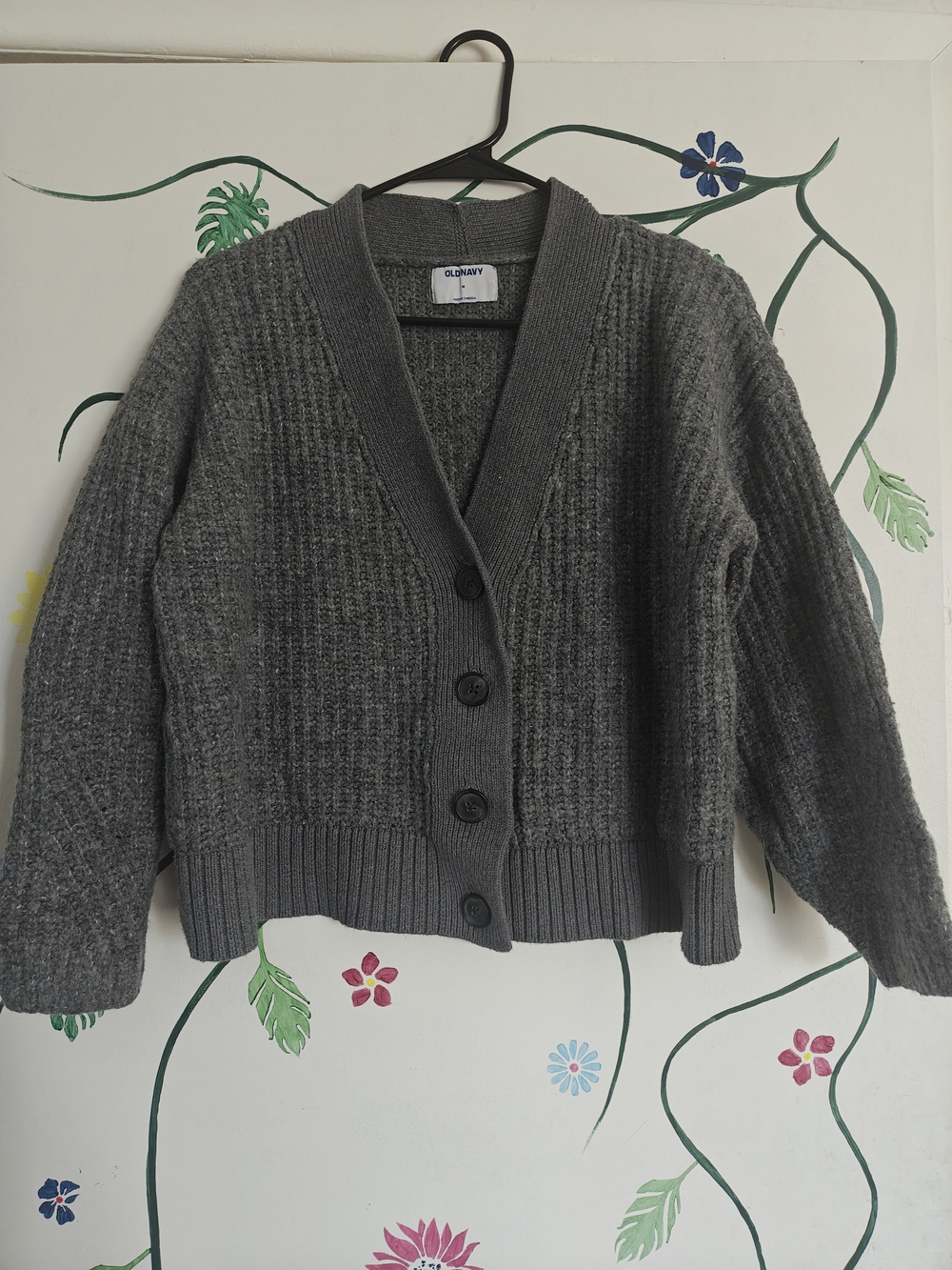 Old Navy Charcoal Textured V-Neck Button Cardigan